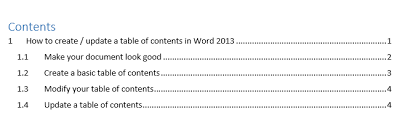 how to create table of contents toc