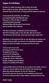happy 21st birthday poem by alice cordy