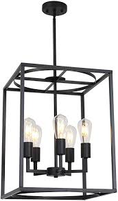 Bonlicht 5 Light Large Farmhouse Chandelier Rustic Dining Room Lighting Fixtures Hanging Black Foyer Square Cage Pendant Lighting Vintage Industrial Kitchen Island Ceiling Lamp With Metal Art Shade Amazon Com