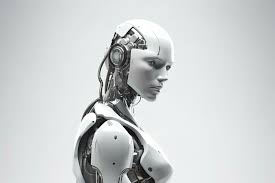 robot woman on white background