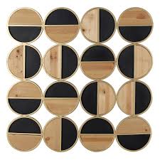 Black Metal Wooden Circles Wall Decor