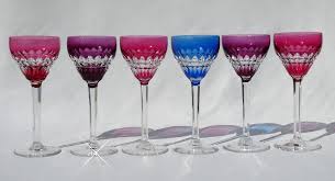 Set Of 6 Colored Crystal Wine Glasses