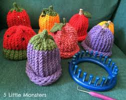 Watching a loom knitting video makes learning any project a lot easier. 5 Little Monsters Fruit Hats On A Knitting Loom