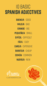 spanish adjectives list 50 descriptive