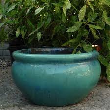 Extra Large Aqua Glazed Low Garden Pot