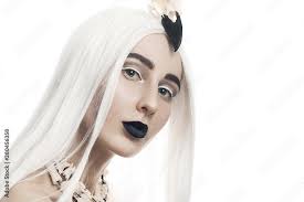 white wig with stylish makeup