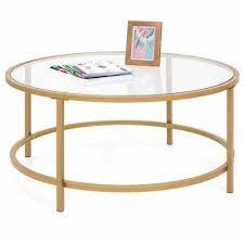Iron Round Glass Top Coffee Table With