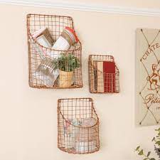 Set Of 3 Copper Wall Baskets Multi