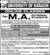 of karachi uok ma msc admission 2023