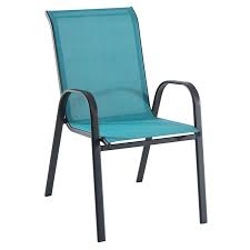 teal outdoor steel sling stacking chair