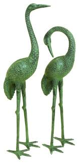 bronze heron pair metal crane garden