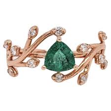 nnj designs vine ring w accents solid 14k trillion 5mm american art nouveau emerald rose gold