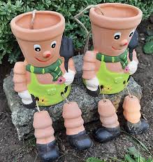 set of 2 flower pot man straw hat