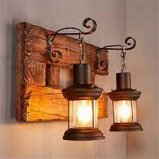 Wooden Base Wall Sconce Light Lantern