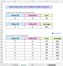 excel exercises for students with
