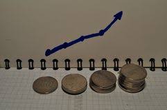 Pile Of Indonesian Coin And Chart Investment Stock Photo
