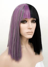 After you've been through just about every popular hair color, going for a seductive black hairstyle with highlights might be your best next move. Grey Mixed Purple Black Split Color Straight Bob Lace Front Synthetic Wig Is Fashion