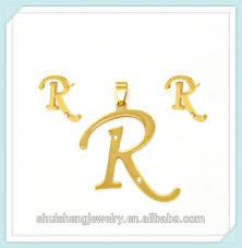Latest Lady Design Trendy Fashion Hotsale Gold Letter R Pendant Necklace With Earrings Buy Letter R Pendant Necklace Gold Letter R Pendant