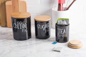 Target/household essentials/canisters set sugar coffee (101)‎. Black Coffee Sugar Tea Ceramic Canister Set Of 3 Pier 1