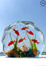 Six Red Fishes Half Moon Aquarium In