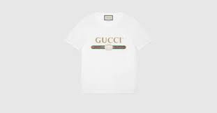 White Washed Cotton Jersey Oversize T Shirt With Gucci Logo