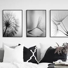 modern black white dandelion flower art