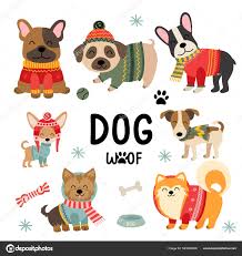 set isolated cute funny cartoon dogs