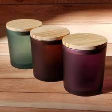 10 Oz Color Frosted Candle Jars W Wood