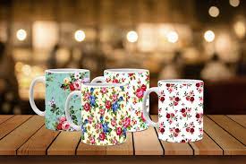 white fl rose design ceramic mugs