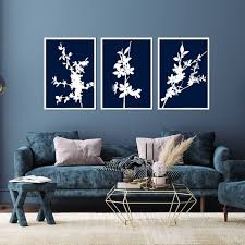 3pc Navy Blue Cherry Blossom Prints