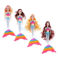 Beautiful Mermaid Princess Doll With Glimmer Led Rainbow Light Tail And Curly Hair Wig Girls Model Toy For