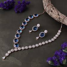 blue sapphire white cz stone necklace