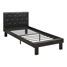 Black adjustable bedframe headboard footboard hook on bed rails. Benjara Black Faux Leather Upholstered Twin Size Bed With Tufted Headboard Bm171747 The Home Depot
