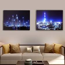 Us 14 99 25 Off Burj Khalifa Tower Dubai Skyline City Night Wall Picture Led Canvas Art Light Up Decor Painting Artwork Printed For Living Room In