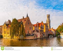 Cityscape Of Bruges Flanders Belgium Water Canal At Rozenhoedkaai