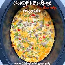 To make this ham and egg casserole, you'll also need onions, peppers, cubed ham, cheddar cheese and milk. Video Slow Cooker Overnight Breakfast Casserole Fit Slow Cooker Queen
