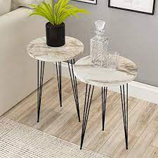 Enjoy free shipping with your order! Set Of 2 Pak Furniture Marble Look Wood Round End Tables For Small Spaces Side Accent