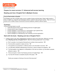 Prepare For Exam Success: C1 Advanced Self-Access Learning Reading and Use  of English Part 5 (Multiple Choice) | PDF | Question | Test (Assessment)