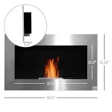 Homcom 35 5 Inch Contemporary Wall Mounted Ventless Indoor Bio Ethanol Fireplace Stainless Steel Silver