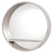 Round Gray Wood Shelf Mirror