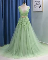 V Neck Light Green A Line Prom Dresses Fancy Dresses Prom Dress Prom Dresses Long Prom Dress Z495 On Luulla
