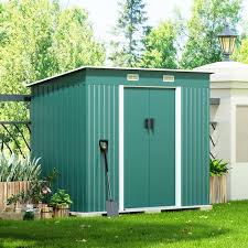 jaxpety 9 1 ft w x 4 3 ft d outdoor metal storage shed garden tool storage building galvanized steel green 39 13 sq ft