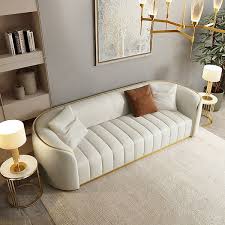 89 modern faux leather upholstered 3 seater sofa with gold legs
