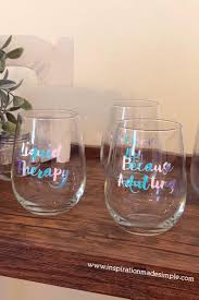 Stemless wine glasses permanent adhesive vinyl (i used the champagne color) craft cutter and tool set standard cutting mat transfer tape bridesmaid cut file maid of honor cut file. Diy Sassy Wine Glasses Inspiration Made Simple Diy Wine Glass Cricut Wine Glasses Wine Glasses