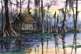 Louisiana Art Print Swamp Scene Sunset
