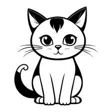 cute cat vector black and white cartoon