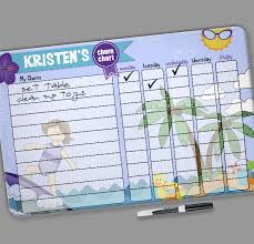 Surf S Up Surfer Girl Theme Personalized Kids Dry Erase 5 Or 7 Day Chore Chart