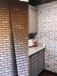 The traditional look brick backsplash ideas. Before And After Lowes Brick Panel Painted White Brick Backsplash Faux Brick Faux Brick Walls Brick Paneling Brick Wall Paneling