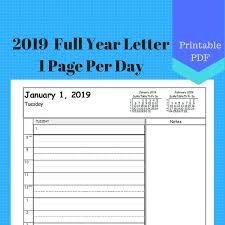 2019 One Page Per Day Daily Calendar Pages 365 Full Year Planner Insert Discbound Letter A4 Tul