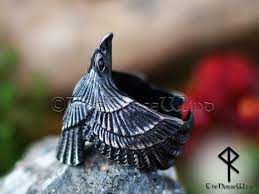 Viking Raven Ring Flying Raven Black